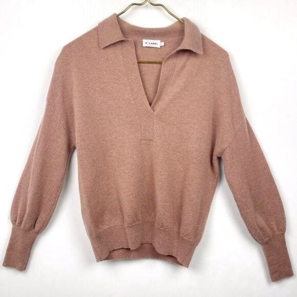 R Label Wool Cashmere Blend Sweater Collard Long Sleeve V Neck Pullover XSmall - Picture 1 of 6